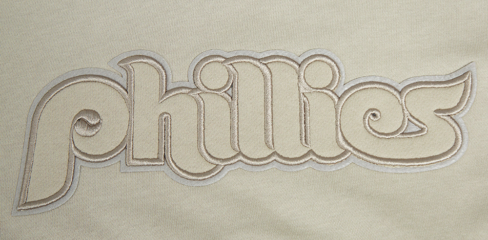 MLB PHILADELPHIA PHILLIES RETRO NEUTRAL WOMEN'S CROPPED PULLOVER HOODIE (TAUPE) - Image 6