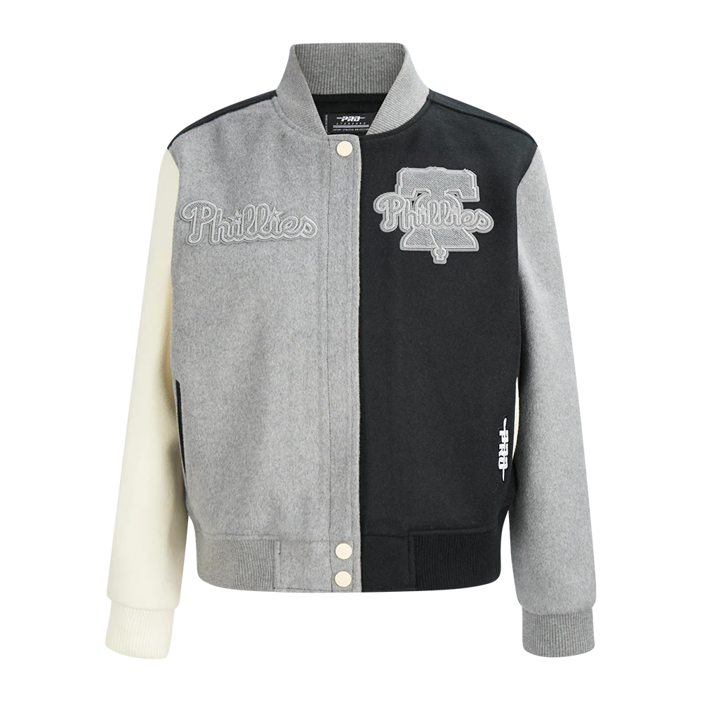 MLB PHILADELPHIA PHILLIES REVERSE FRENCH TERRY WOMEN'S WOOL VARSITY JA (BLACK/GRAY/EGGSHELL) - Image 5