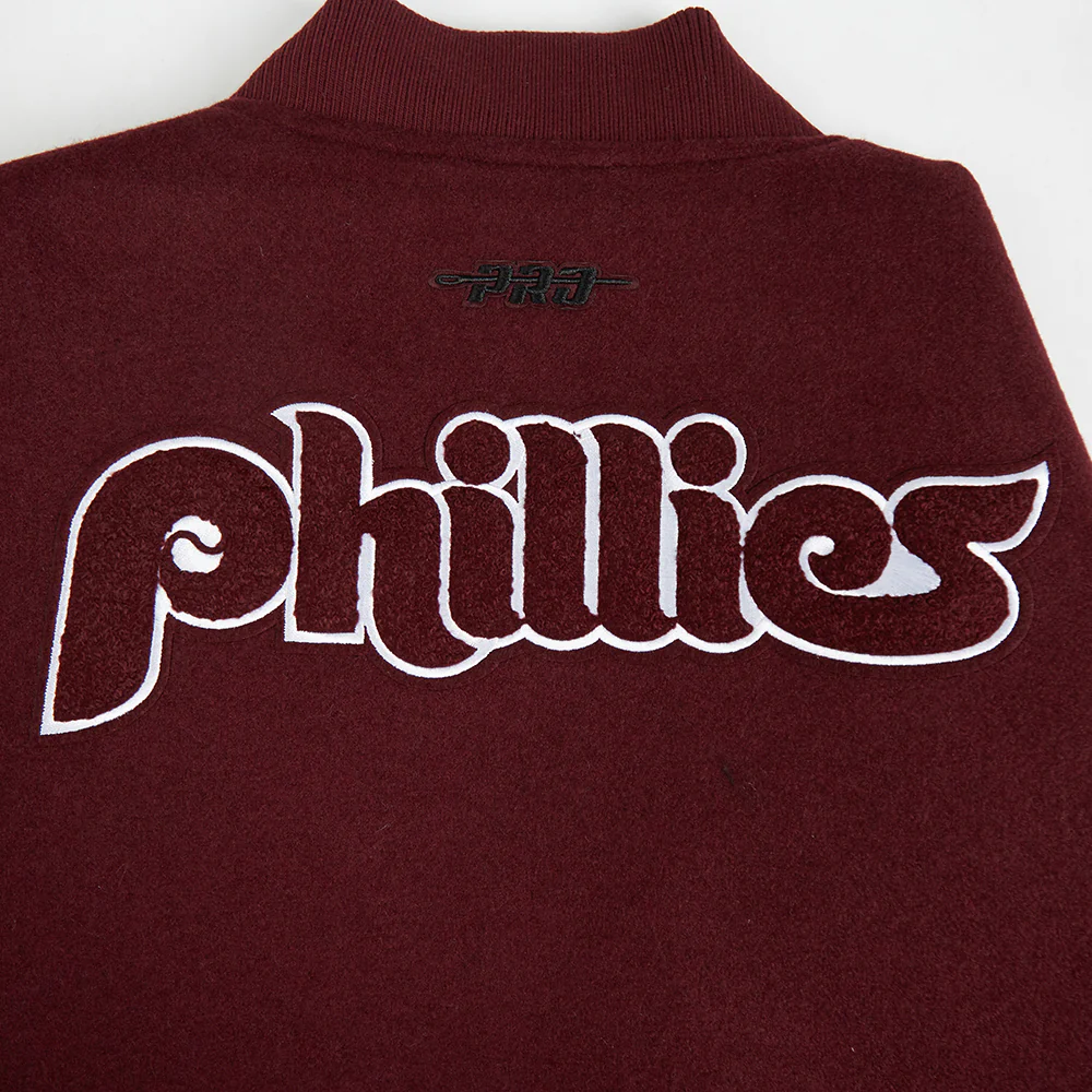 MLB PHILADELPHIA PHILLIES RETRO CLASSIC WOMEN'S WOOL VARSITY JACKET (WINE/WHITE) - Image 5