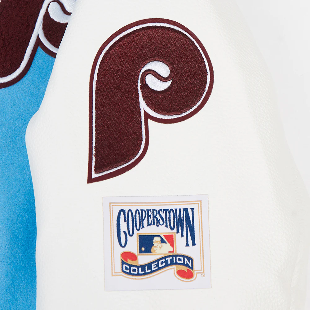 MLB PHILADELPHIA PHILLIES RETRO CLASSIC WOMEN'S RIB WOOL VARSITY JACKET (UNIVERSITY BLUE/WHITE) - Image 10