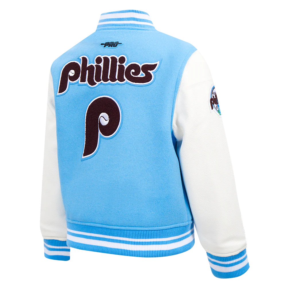 MLB PHILADELPHIA PHILLIES RETRO CLASSIC LITTLE BOYS RIB WOOL VARSITY JACK (UNIVERSITY BLUE/WHITE) - Image 4