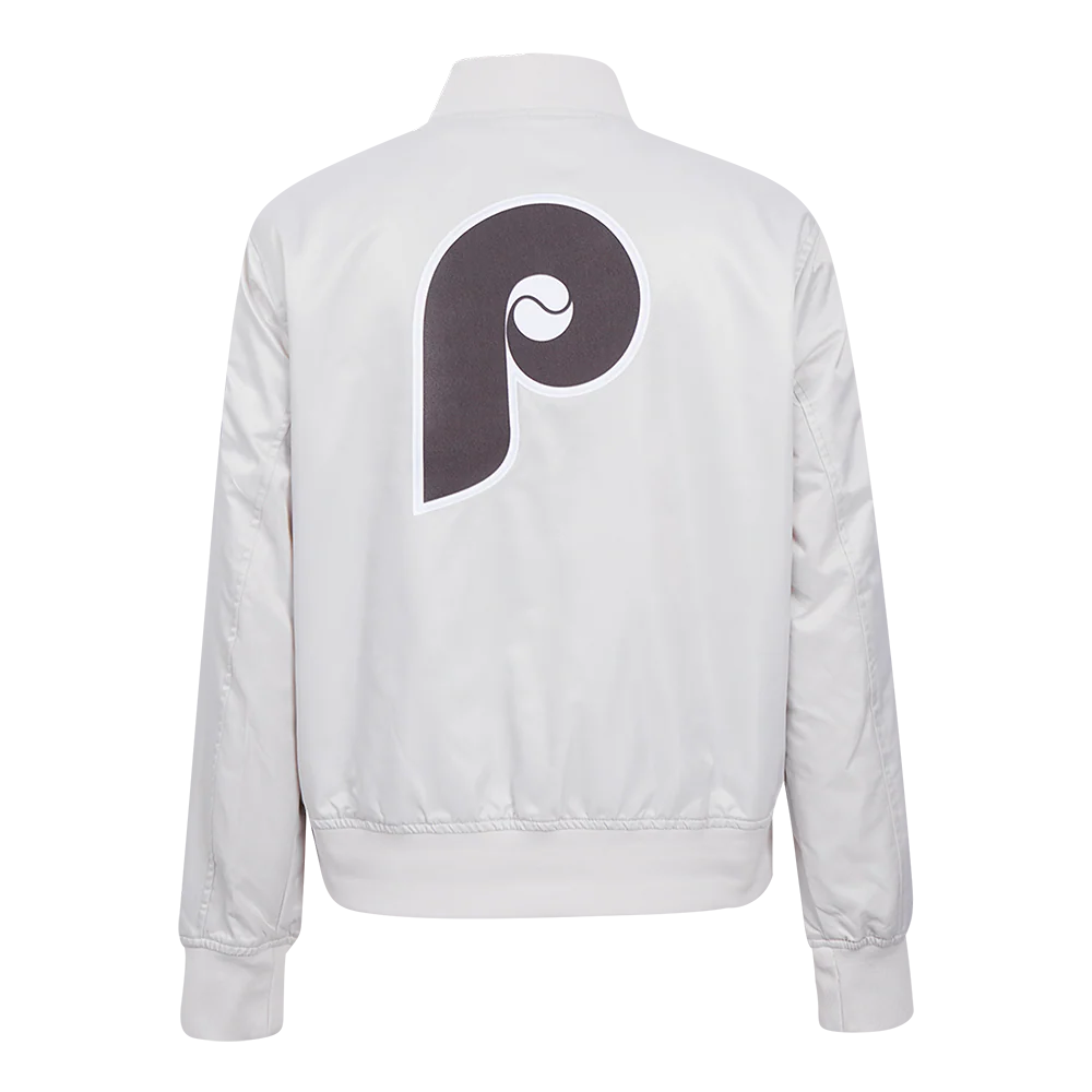 MLB PHILADELPHIA PHILLIES RETRO CLASSIC WOMEN'S SATIN JACKET (SILVER) - Image 3