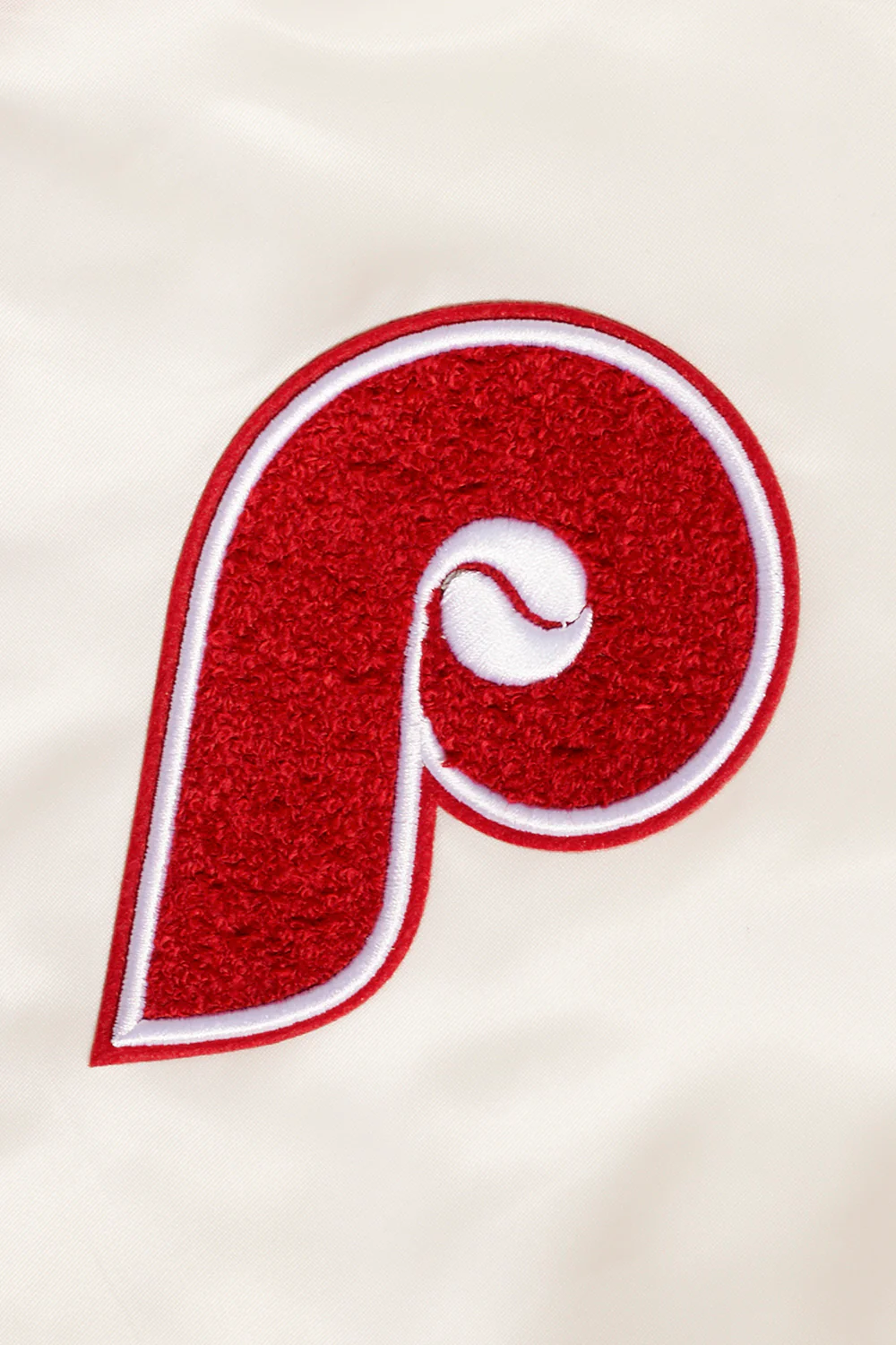 MLB PHILADELPHIA PHILLIES RETRO CLASSIC WOMEN'S RIB SATIN JACKET (EGGSHELL/RED) - Image 5