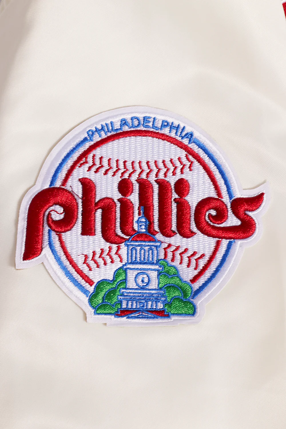 MLB PHILADELPHIA PHILLIES RETRO CLASSIC WOMEN'S RIB SATIN JACKET (EGGSHELL/RED) - Image 7