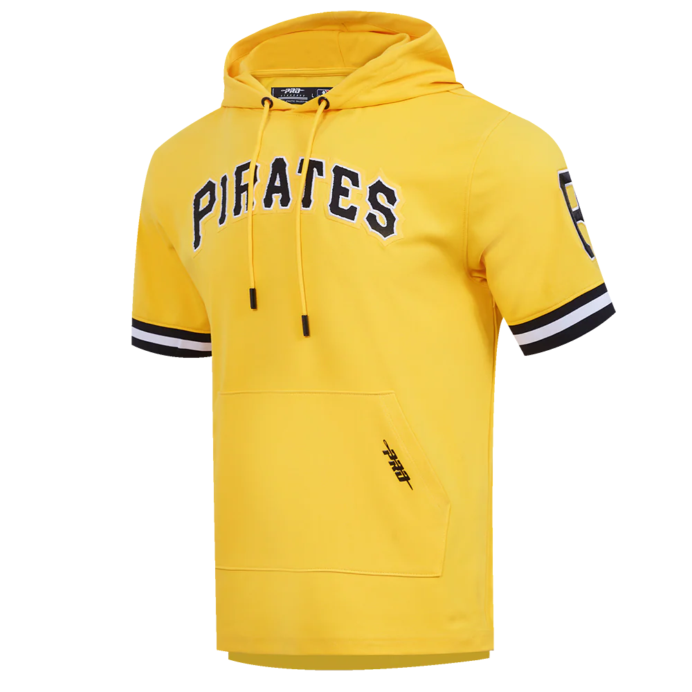 MLB PITTSBURGH PIRATES CLASSIC CHENILLE MEN'S DOUBLE KNIT SHORT SLEEVE PULLOVER HOODIE (YELLOW/BLACK) - Image 2