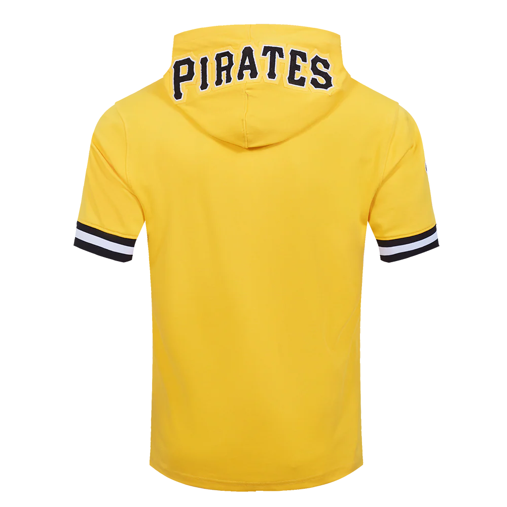 MLB PITTSBURGH PIRATES CLASSIC CHENILLE MEN'S DOUBLE KNIT SHORT SLEEVE PULLOVER HOODIE (YELLOW/BLACK) - Image 3