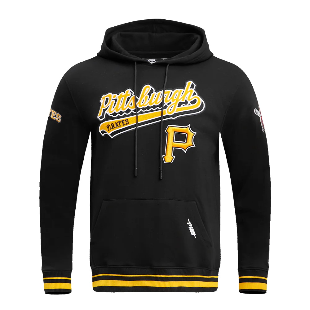 MLB PITTSBURGH PIRATES SCRIPT TAIL MEN'S RIB FLC PO HOODIE (BLACK/YELLOW)