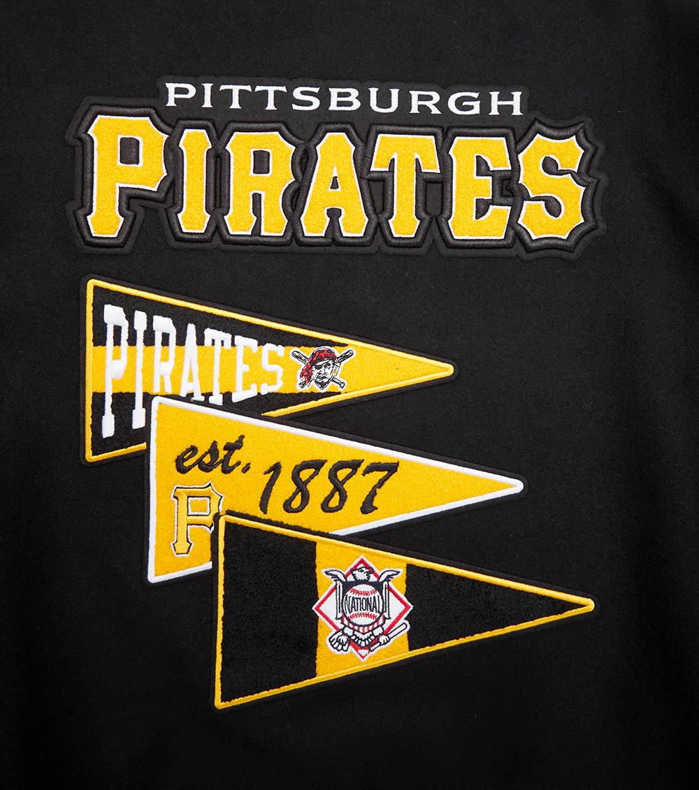 MLB PITTSBURGH PIRATES TEAM PENNANTS MEN'S RIB WOOL VARSITY JACKET (BLACK/YELLOW) - Image 5