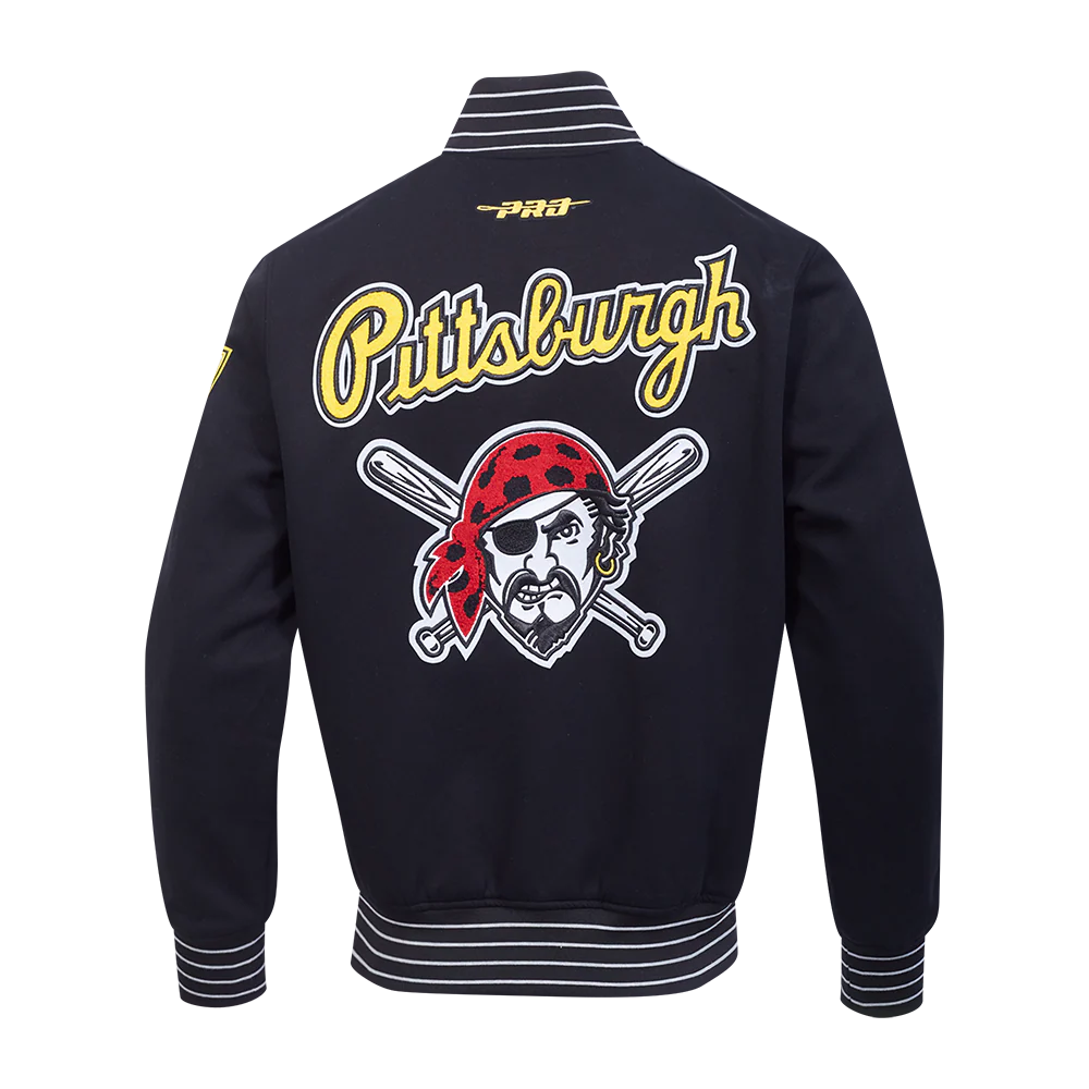 MLB PITTSBURGH PIRATES CURRENT LOGO PRO GAME DAY MEN'S DOUBLE KNIT JACKET (BLACK/SILVER/WHITE) - Image 3