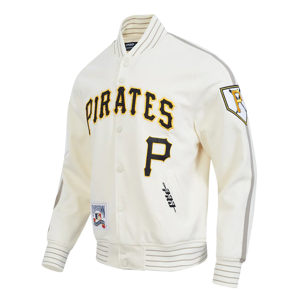 MLB PITTSBURGH PIRATES COOPERSTOWN LOGO PRO GAME DAY MEN'S DOUBLE KNIT JACKET (EGGSHELL/TAUPE/EGGSHELL) - Image 2