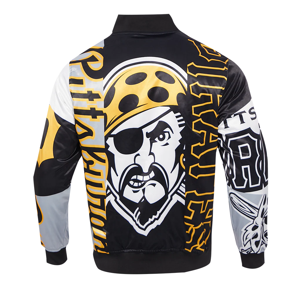 MLB PITTSBURGH PIRATES MASHUP MEN'S SATIN JACKET (BLACK) - Image 4