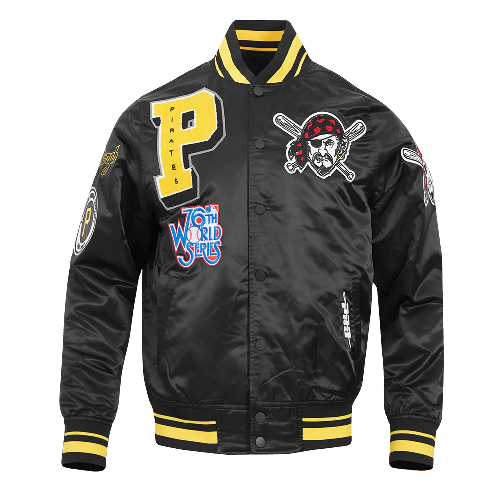 MLB PITTSBURGH PIRATES MASHUP MEN'S RIB SATIN JACKET (BLACK/YELLOW)