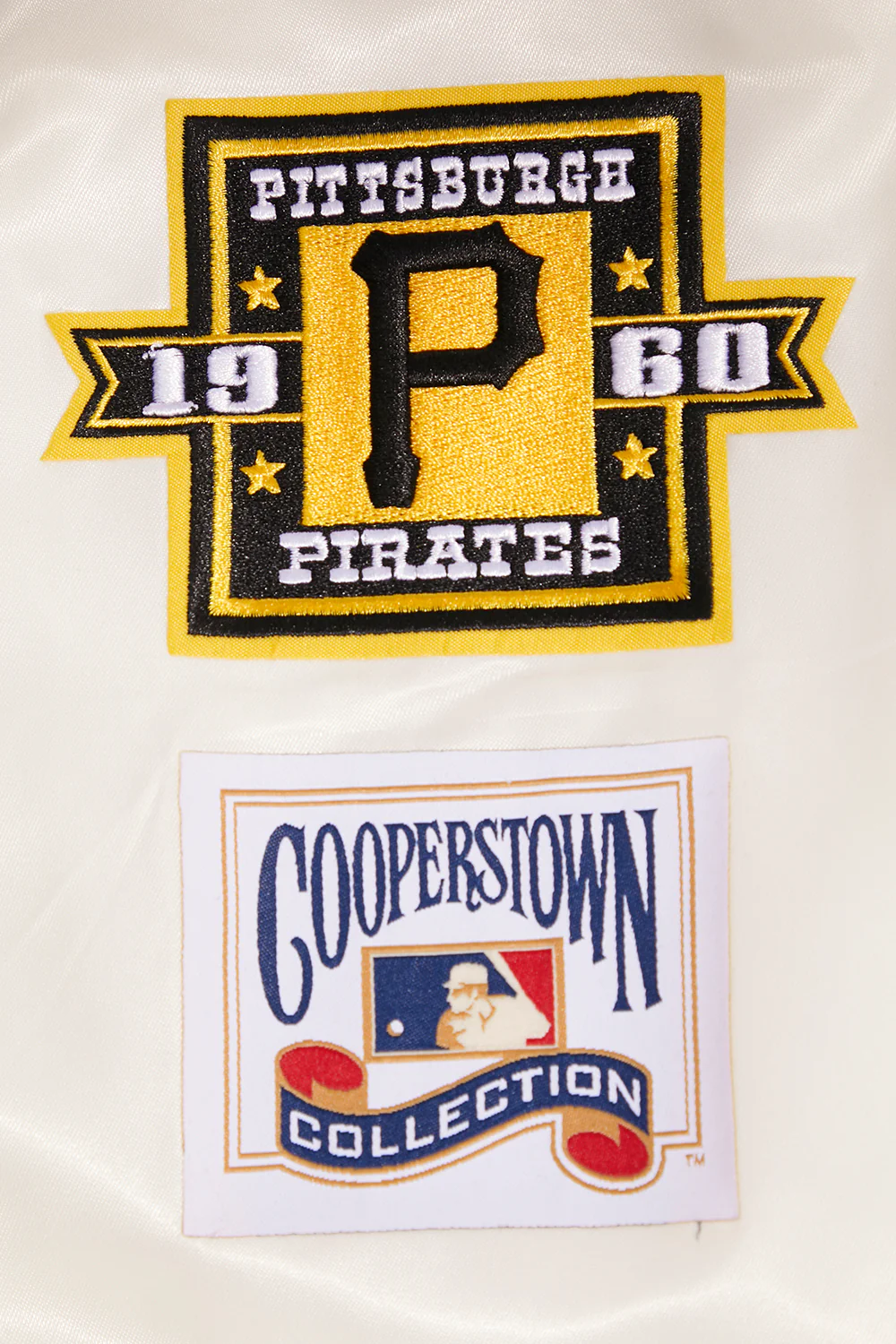 MLB PITTSBURGH PIRATES RETRO CLASSIC MEN'S RIB SATIN JACKET (EGGSHELL/ BLACK) - Image 8
