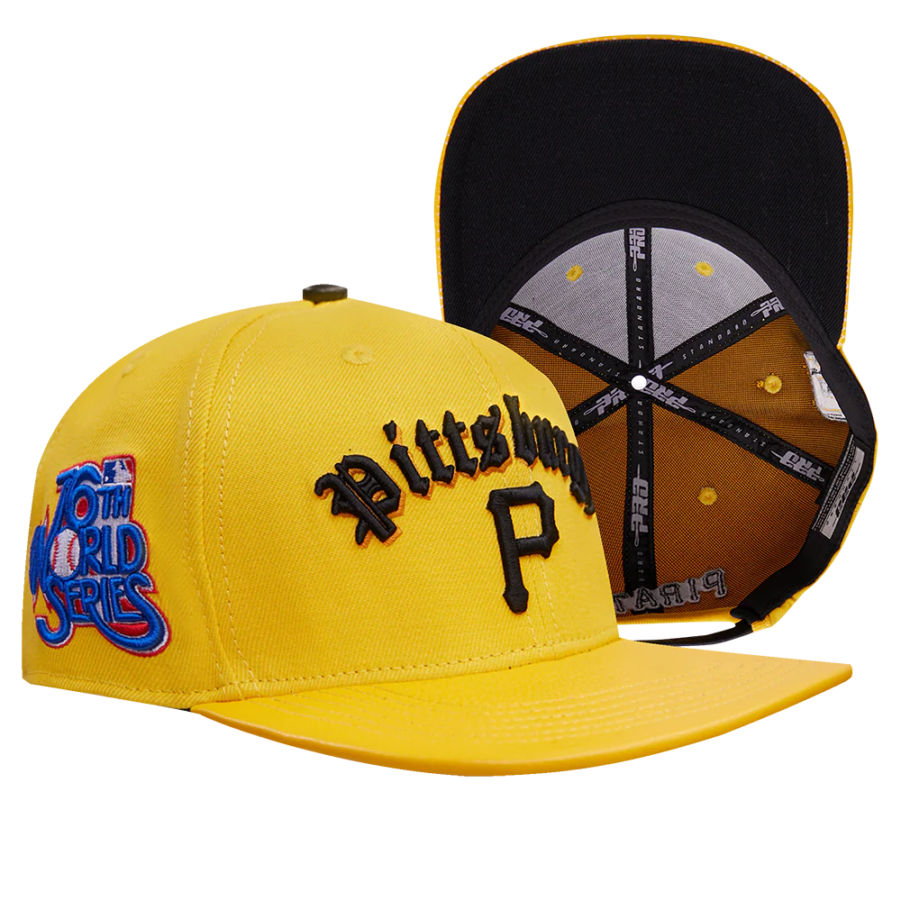 MLB PITTSBURGH PIRATES OLD ENGLISH UNISEX 6 PANEL LEATHER STRAPBACK (YELLOW) - Image 8
