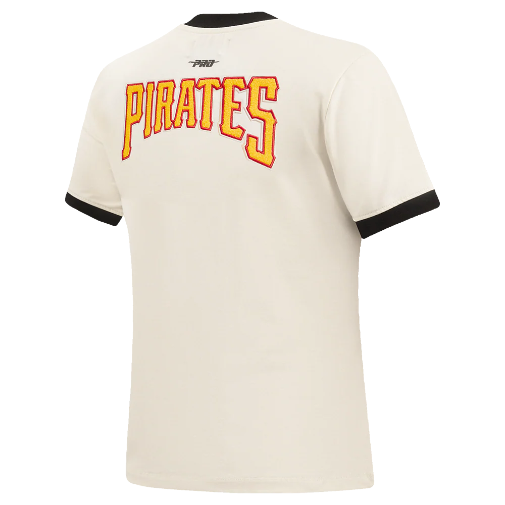 MLB PITTSBURGH PIRATES PINSTRIPE RETRO CLASSIC WOMEN'S SJ RINGER TOP (EGGSHELL/ BLACK) - Image 3