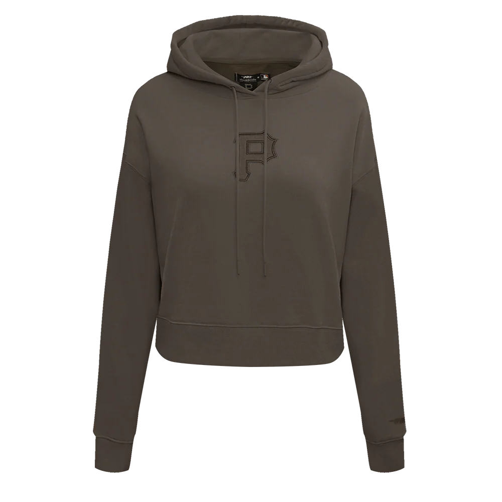 MLB PITTSBURGH PIRATES NEUTRAL CROPPED FLEECE PULLOVER HOODIE (DARK TAUPE)