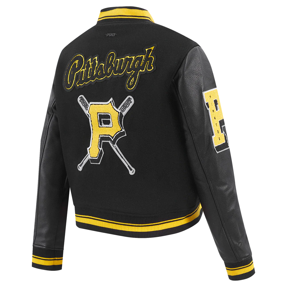MLB PITTSBURGH PIRATES MASHUP WOMEN'S RIB WOOL VARSITY JACKET (BLACK/YELLOW) - Image 4