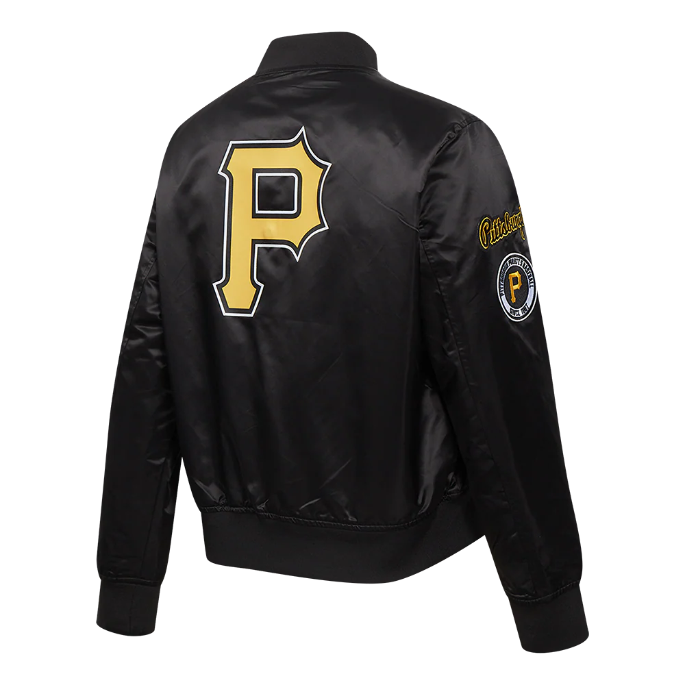 MLB PITTSBURG PIRATES CLASSIC WOMEN'S SATIN JACKET (BLACK) - Image 4
