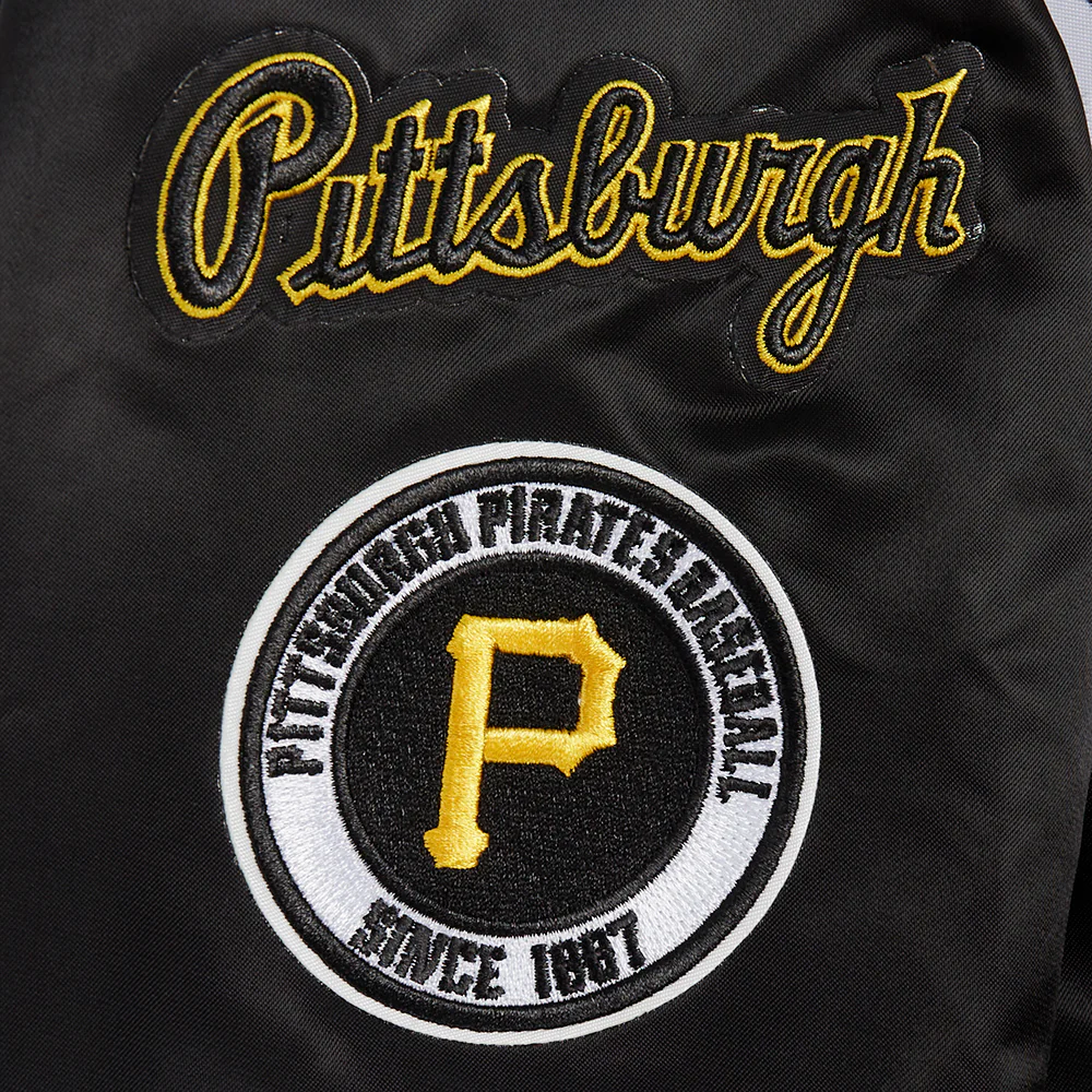 MLB PITTSBURG PIRATES CLASSIC WOMEN'S SATIN JACKET (BLACK) - Image 7