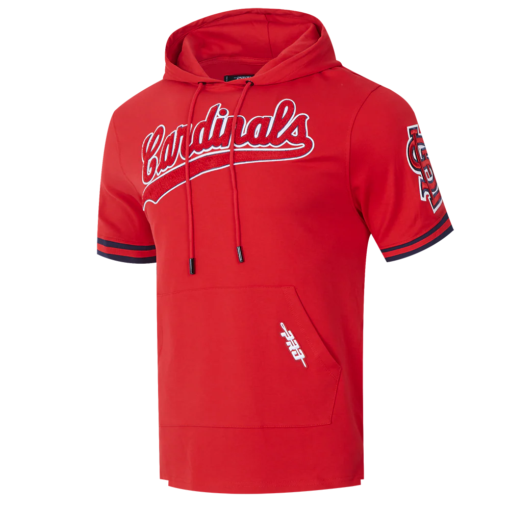 MLB ST. LOUIS CARDINALS CLASSIC CHENILLE MEN'S DOUBLE KNIT SHORT SLEEVE PULLOVER HOODIE (RED/MIDNIGHT NAVY) - Image 2