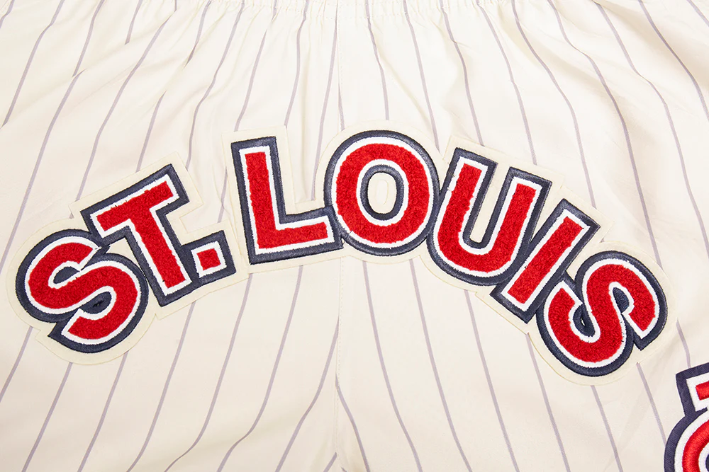 MLB ST. LOUIS CARDINALS PINSTRIPE RETRO CLASSIC MEN'S WOVEN SHORT (EGGSHELL/ GREY) - Image 7