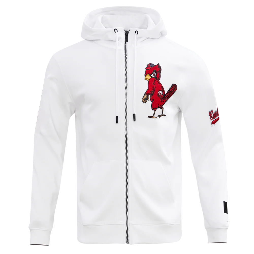 MLB ST. LOUIS CARDINALS CLASSIC CHENILLE MEN'S FULL ZIP PULLOVER HOODIE (WHITE)