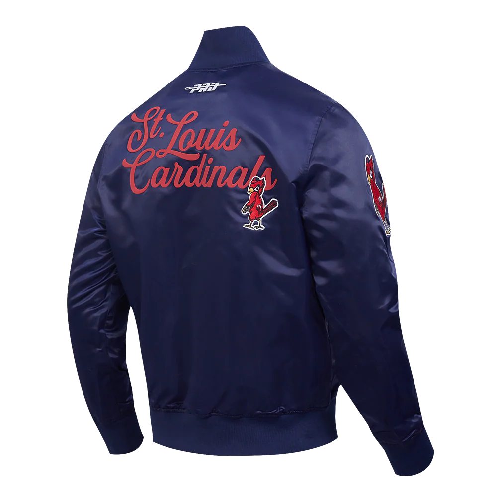 MLB ST. LOUIS CARDINALS SOUVENIR MEN'S SATIN JACKET (NAVY) - Image 4