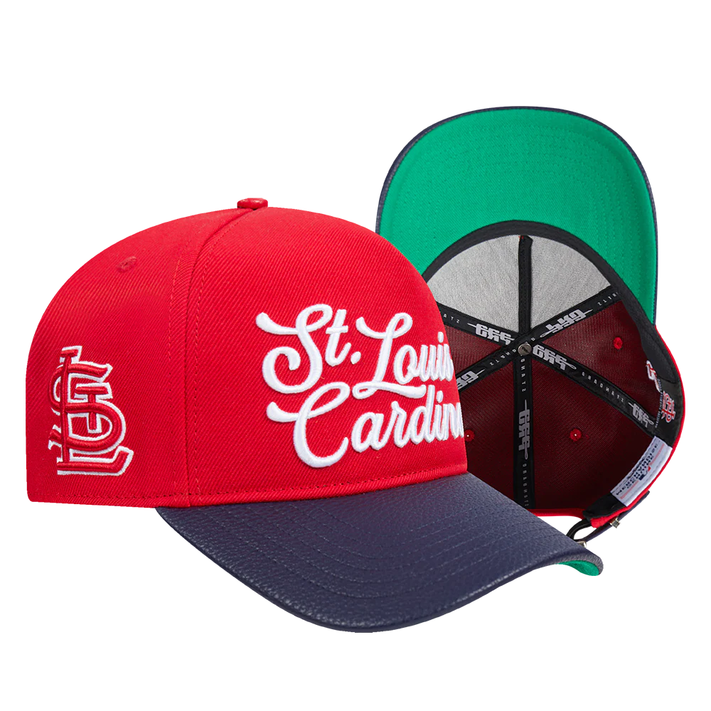 MLB ST. LOUIS CARDINALS SOUVENIR MEN'S PINCH FRONT LEATHER STRAPBACK HAT (RED) - Image 7