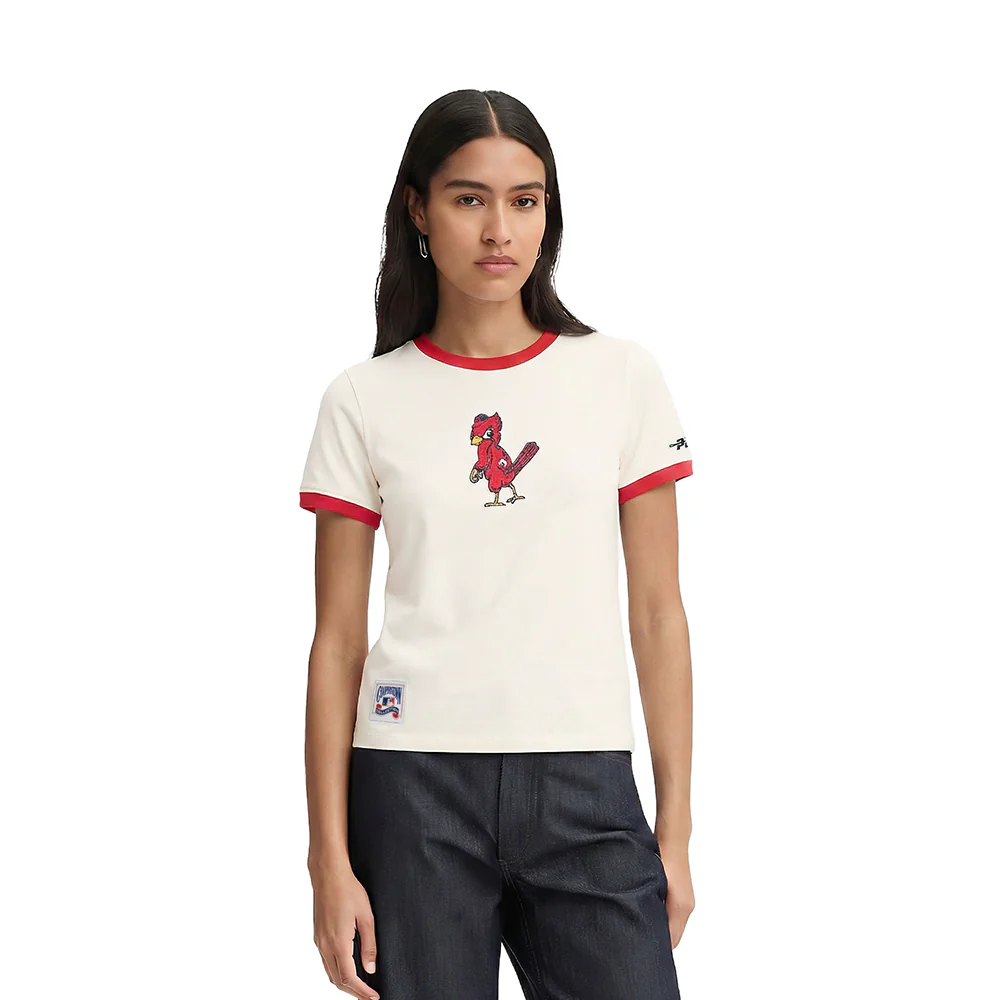 MLB ST. LOUIS CARDINALS RETRO CLASSICS WOMEN'S S/S SLIM TOP (EGGSHELL/ RED)