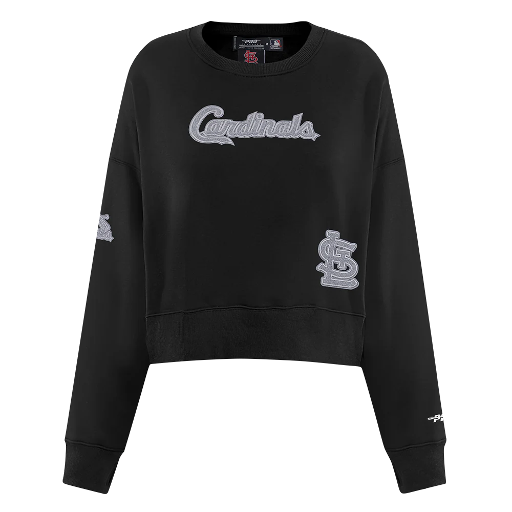 MLB ST. LOUIS CARDINALS REVERSE FRENCH TERRY WOMEN'S FLEECE CREWNECK (BLACK) - Image 5