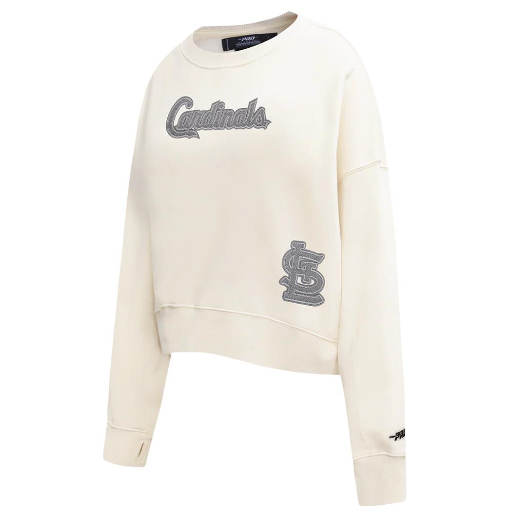 MLB ST. LOUIS CARDINALS REVERSE FRENCH TERRY WOMEN'S FLEECE CREWNECK (EGGSHELL) - Image 4