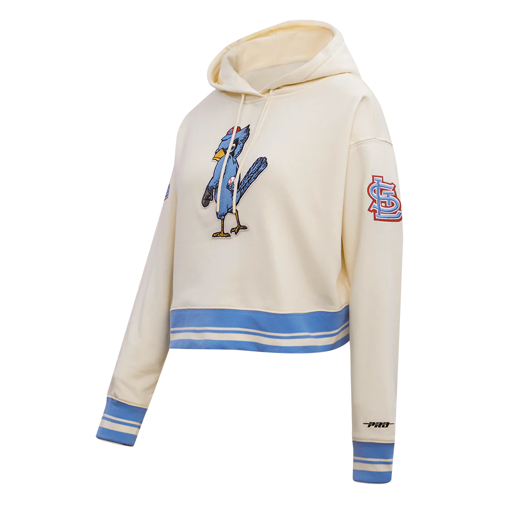 MLB ST. LOUIS CARDINALS RETRO CLASSIC WOMEN'S CROPPED PULLOVER HOODIE (EGGSHELL/ UNIVERSITY BLUE) - Image 2