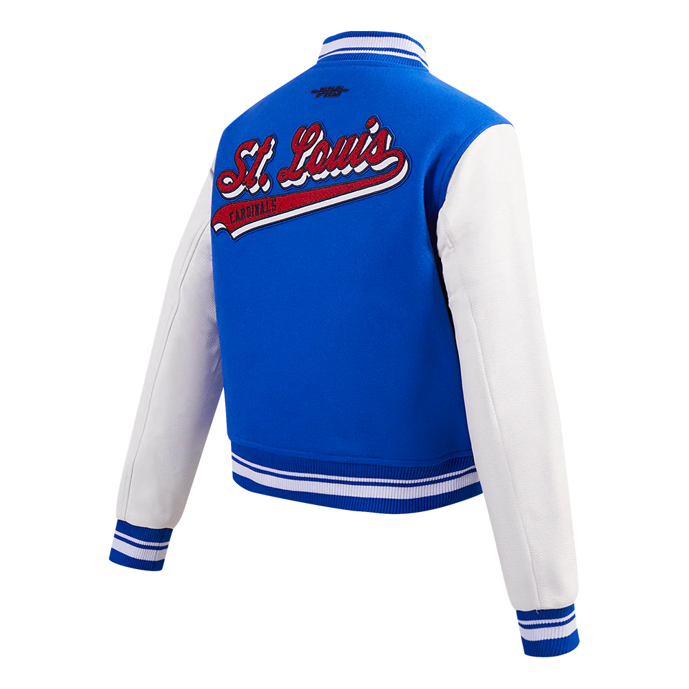 MLB ST. LOUIS CARDINALS SCRIPT TAIL WOMEN'S WOOL VARSITY JACKET (ROYAL BLUE/WHITE) - Image 3