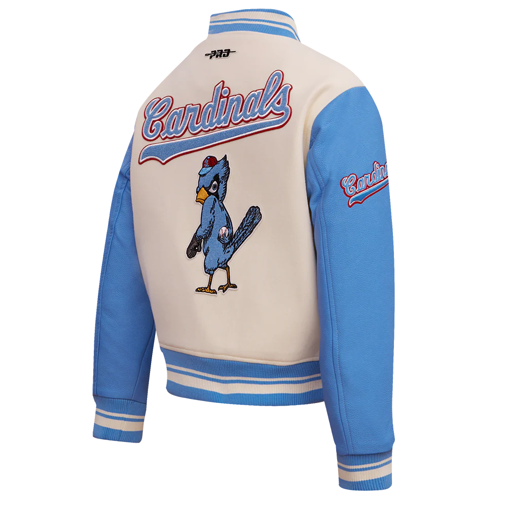 MLB ST. LOUIS CARDINALS RETRO CLASSIC WOMEN'S RIB WOOL VARSITY JACKET (EGGSHELL/ UNIVERSITY BLUE) - Image 3