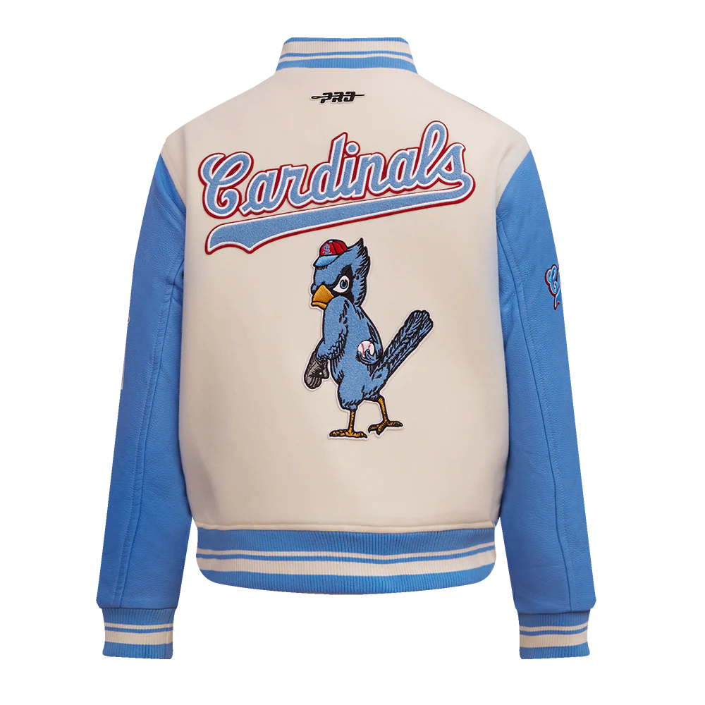 MLB ST. LOUIS CARDINALS RETRO CLASSIC WOMEN'S RIB WOOL VARSITY JACKET (EGGSHELL/ UNIVERSITY BLUE) - Image 4