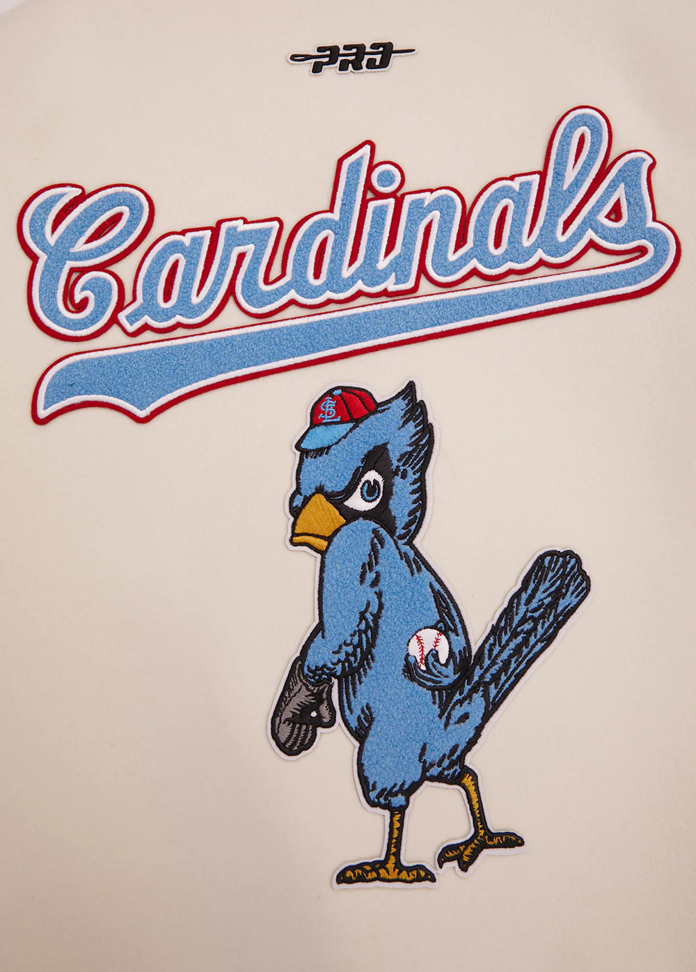 MLB ST. LOUIS CARDINALS RETRO CLASSIC WOMEN'S RIB WOOL VARSITY JACKET (EGGSHELL/ UNIVERSITY BLUE) - Image 5
