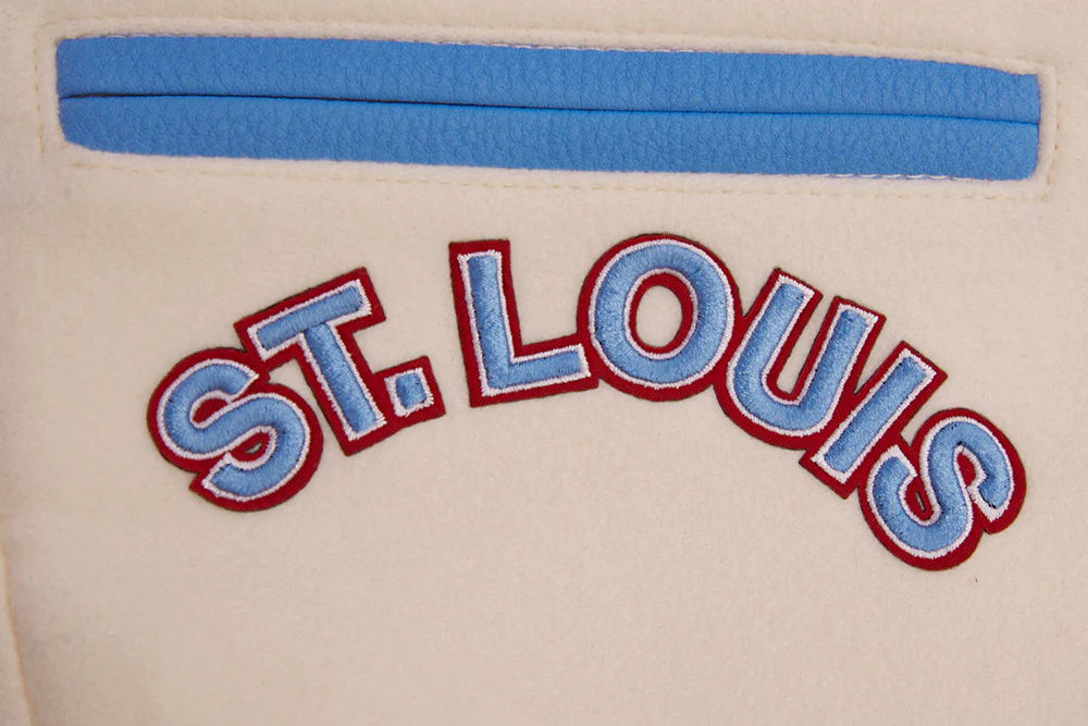 MLB ST. LOUIS CARDINALS RETRO CLASSIC WOMEN'S RIB WOOL VARSITY JACKET (EGGSHELL/ UNIVERSITY BLUE) - Image 6
