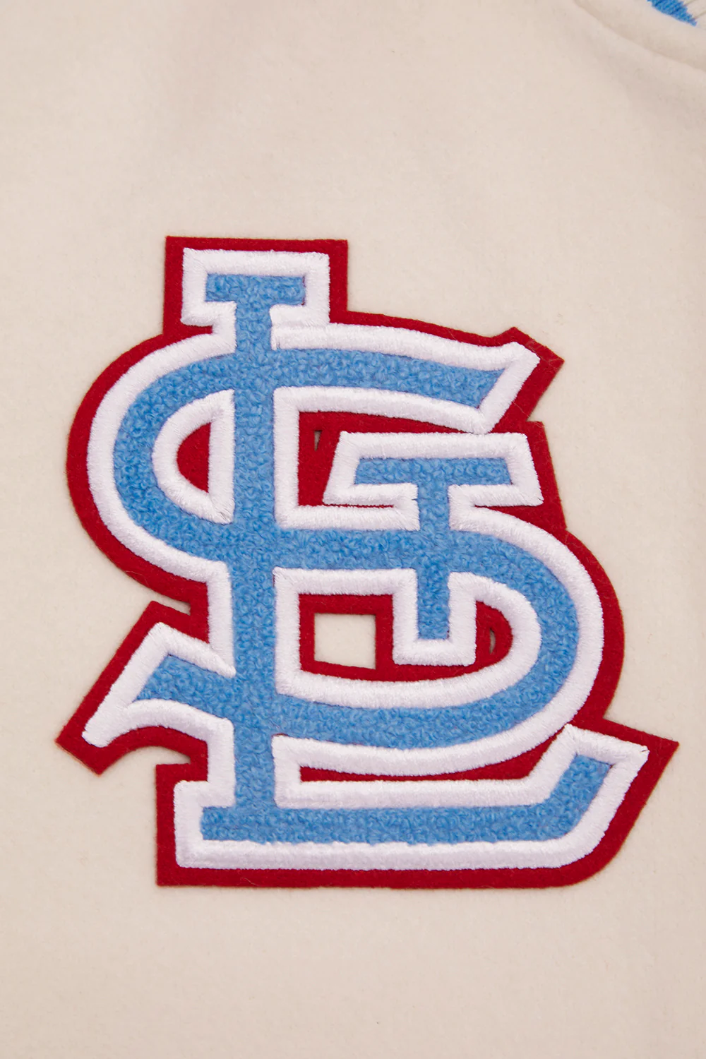 MLB ST. LOUIS CARDINALS RETRO CLASSIC WOMEN'S RIB WOOL VARSITY JACKET (EGGSHELL/ UNIVERSITY BLUE) - Image 7