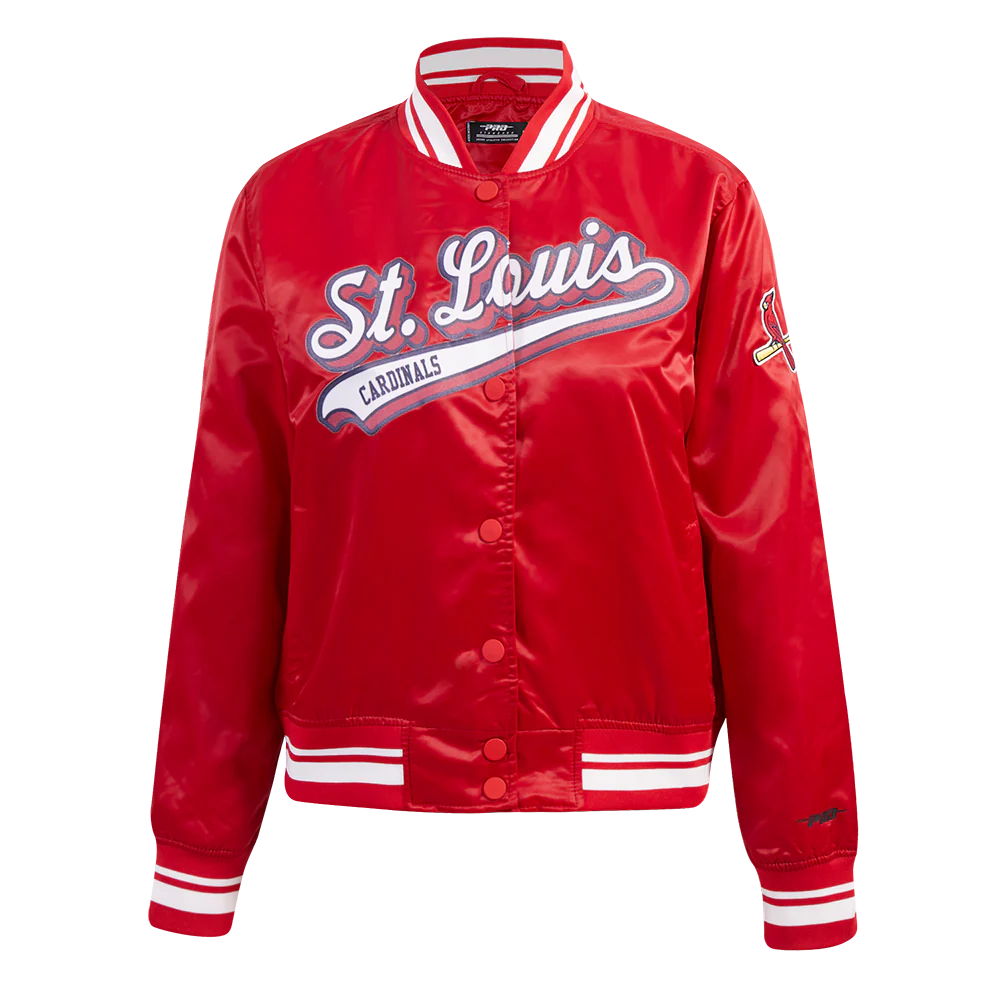 MLB ST. LOUIS CARDINALS SCRIPT TAIL WOMEN'S SATIN JACKET (RED)