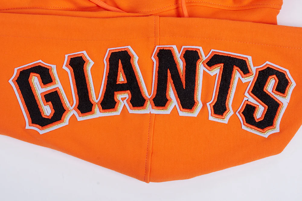 MLB SAN FRANCISCO GIANTS CLASSIC CHENILLE MEN'S DOUBLE KNIT SHORT SLEEVE PULLOVER HOODIE (ORANGE/BLACK) - Image 5