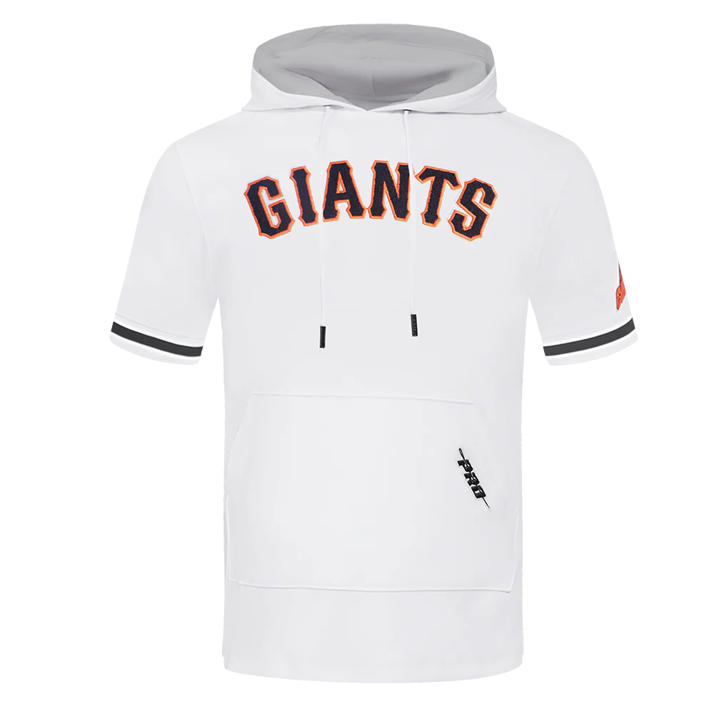 MLB SAN FRANCISCO GIANTS CLASSIC CHENILLE MEN'S DOUBLE KNIT SHORT SLEEVE PULLOVER HOODIE (WHITE/BLACK)
