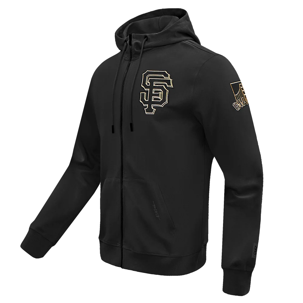 MLB SAN FRANCISCO GIANTS BLACK & GOLD DOUBLE KNIT FULL ZIP PULLOVER HOODIE (BLACK) - Image 2