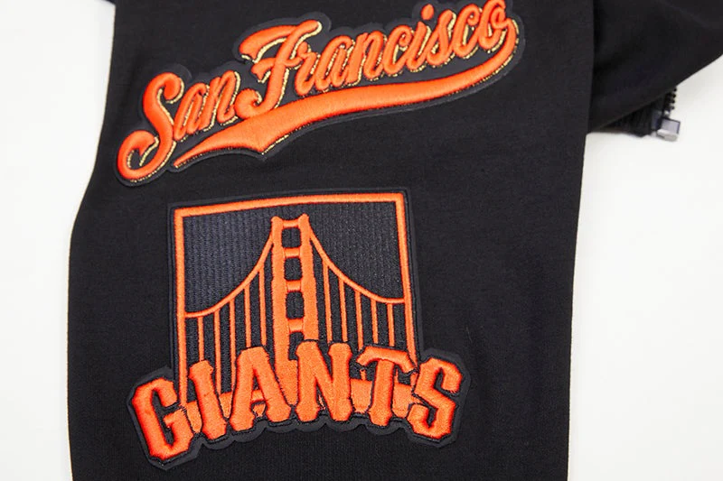 MLB SAN FRANCISCO GIANTS CLASSIC CHENILLE MEN'S FULL ZIP PULLOVER HOODIE (BLACK) - Image 5