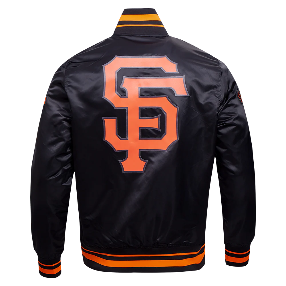 MLB SAN FRANCISCO GIANTS SCRIPT TAIL MEN'S SATIN JACKET (BLACK/ORANGE) - Image 3