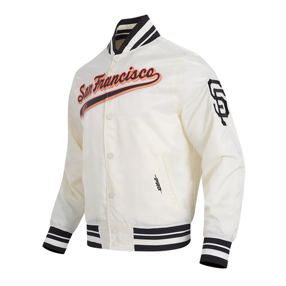 MLB SAN FRANCISCO GIANTS SCRIPT TAIL MEN'S SATIN JACKET (EGGSHELL/ BLACK) - Image 2