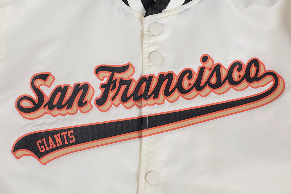 MLB SAN FRANCISCO GIANTS SCRIPT TAIL MEN'S SATIN JACKET (EGGSHELL/ BLACK) - Image 5
