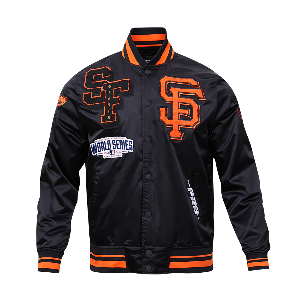 MLB SAN FRANCISCO GIANTS MASHUP MEN'S RIB SATIN JACKET (BLACK/ORANGE)