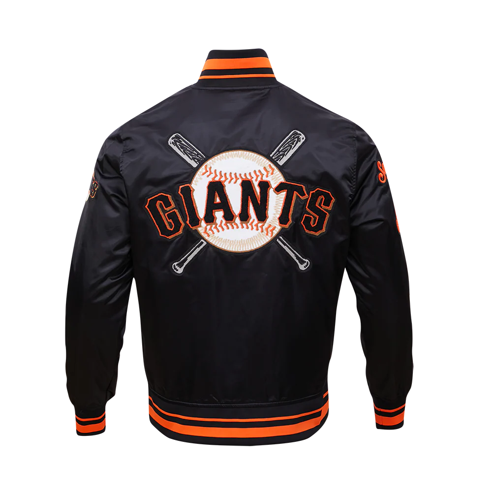 MLB SAN FRANCISCO GIANTS MASHUP MEN'S RIB SATIN JACKET (BLACK/ORANGE) - Image 3