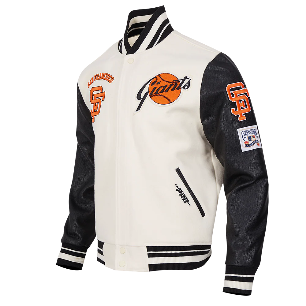 MLB SAN FRANCISCO GIANTS RETRO CLASSIC MEN'S RIB WOOL VARSITY JACKET (EGGSHELL/ BLACK) - Image 11