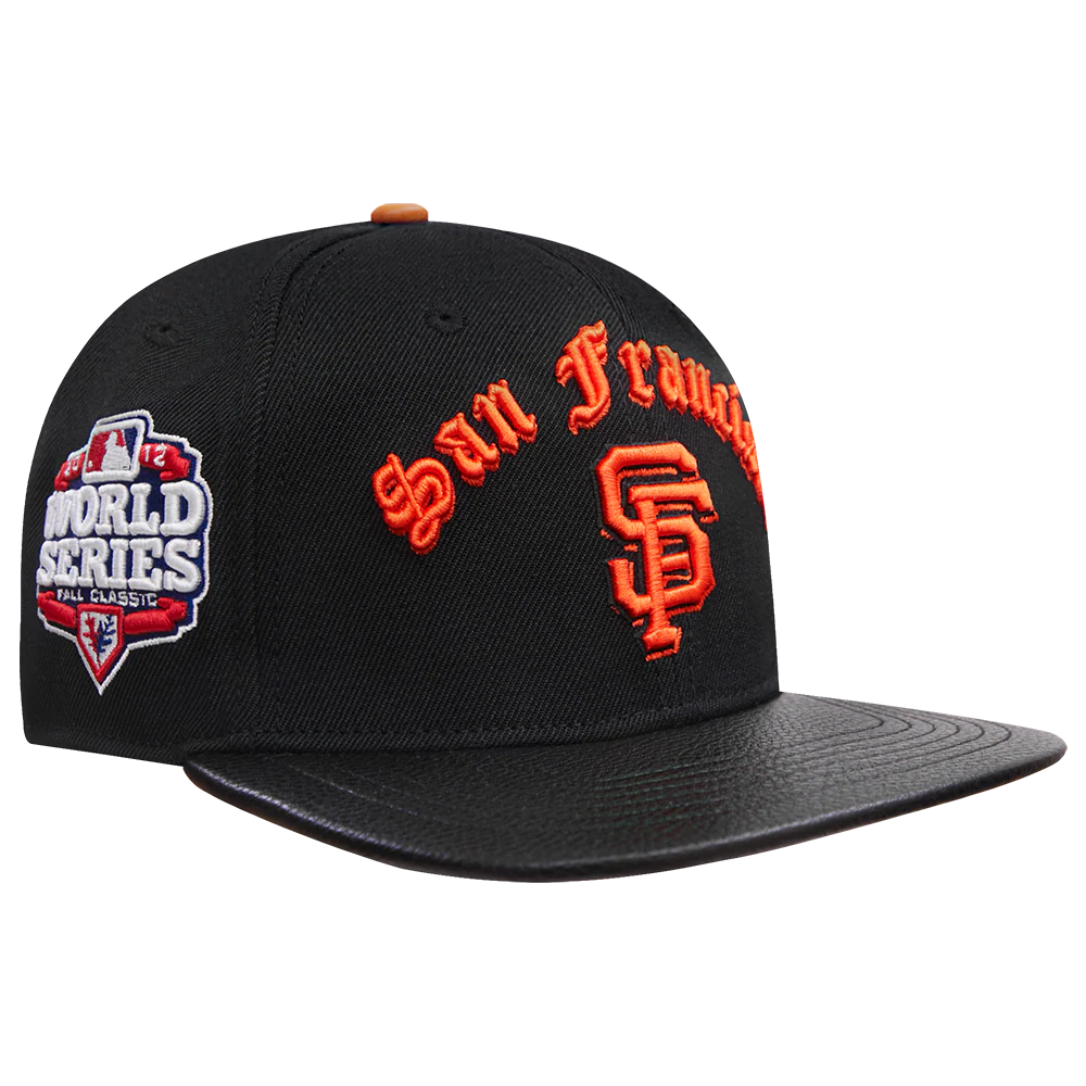 MLB SAN FRANCISCO GIANTS OLD ENGLISH UNISEX 6 PANEL LEATHER STRAPBACK (BLACK) - Image 2